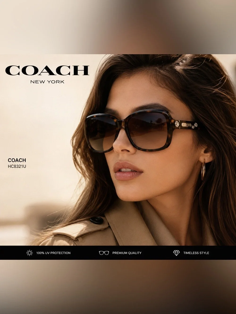 Coach Oversized Tortoiseshell Sunglasses with Brown Gradient Lenses